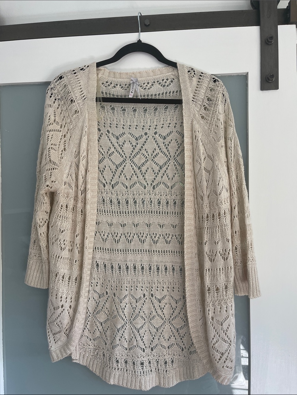 Open-Front Crochet Cardigan Sweater in Cream